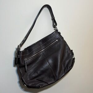 COACH Brown Pebbled Leather Hobo Shoulder Bag